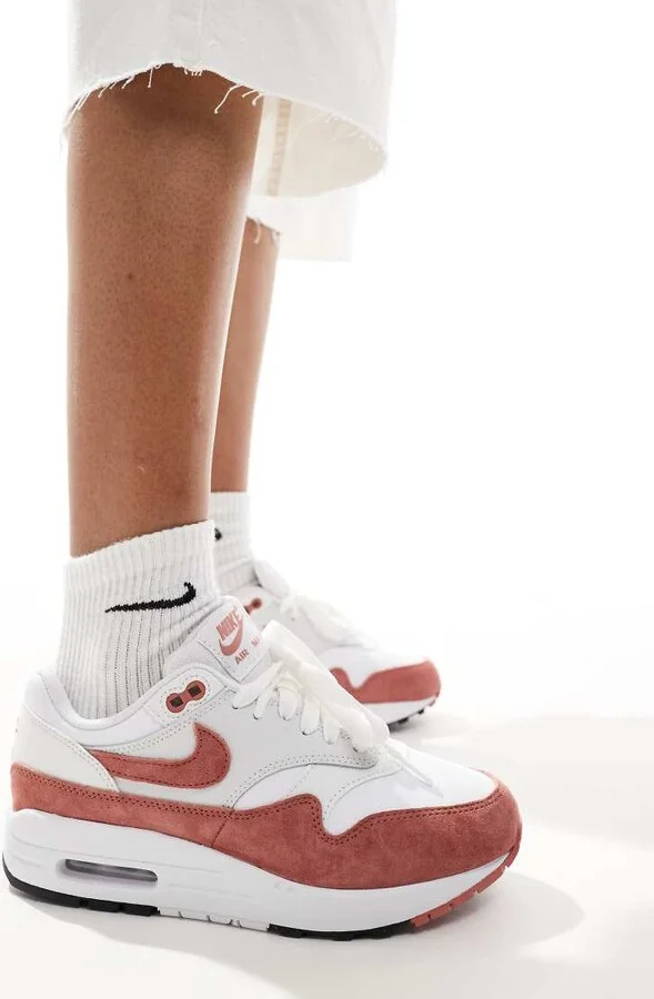 Nike Air Max 1 sneakers in white and pink