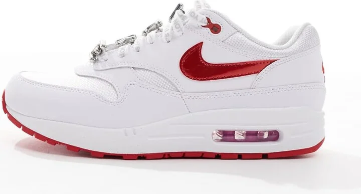 Nike Air Max 1 sneakers in white and red - Image 2