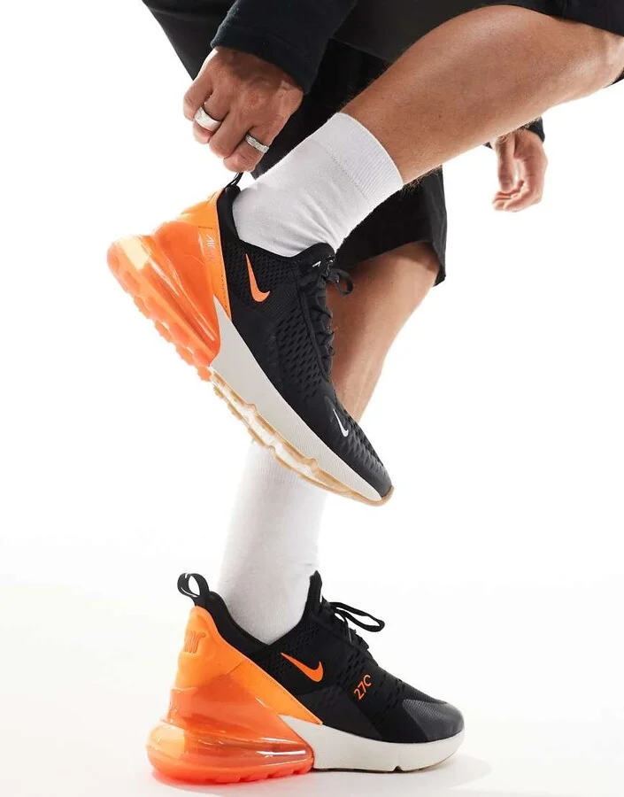 Nike air max 270 sneakers in black and orange - Image 4