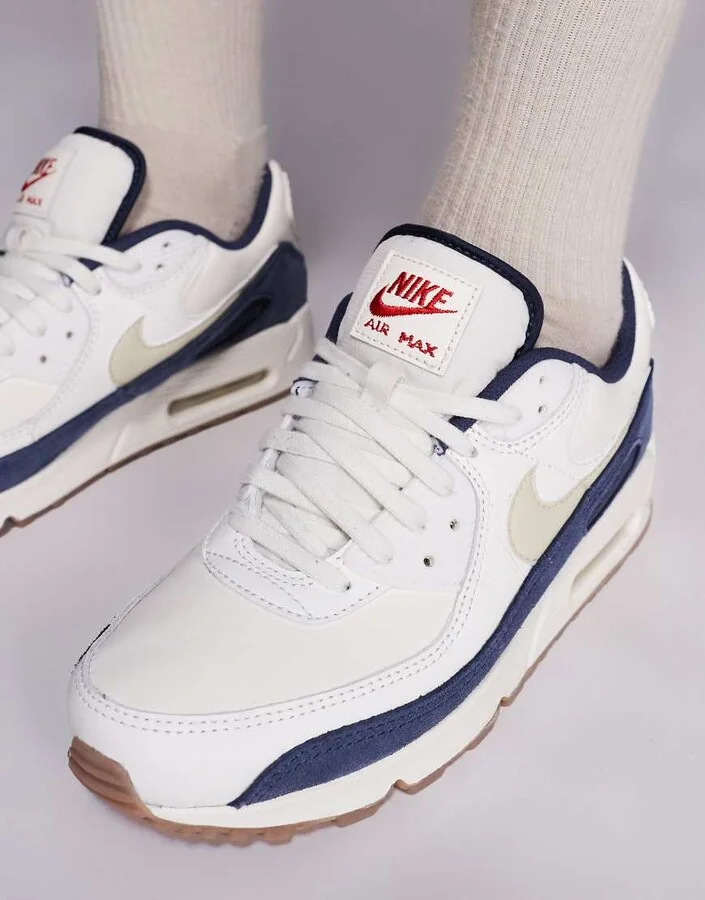 Nike Air Max 90 PRM sneakers in off white and navy - Image 4