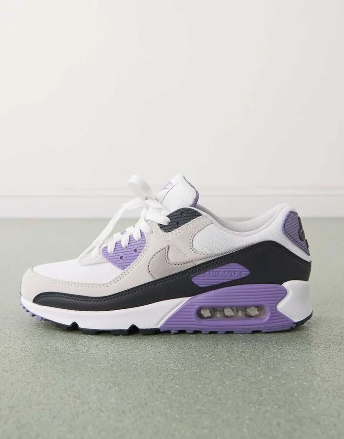 Nike Air Max 90 sneakers in white and purple - Image 2