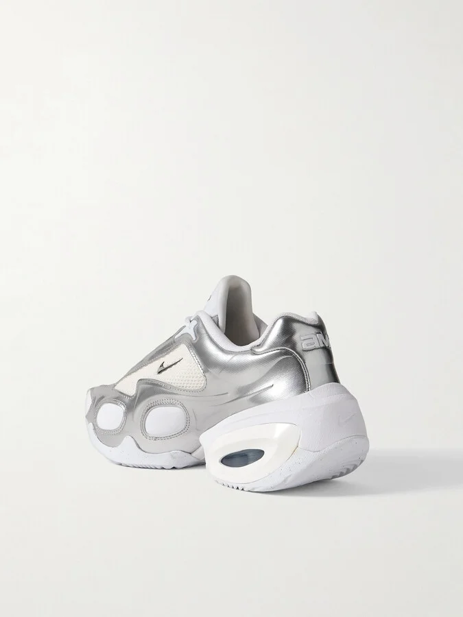 Nike - Air Max Muse Mesh-trimmed Metallic Leather Sneakers - White - Image 3
