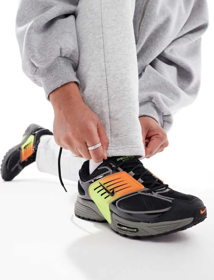 Nike Air Pegasus Wave sneakers in black and orange