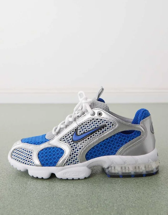 Nike Air Zoom Spiridon Cage 2 sneakers in silver and blue - Image 2