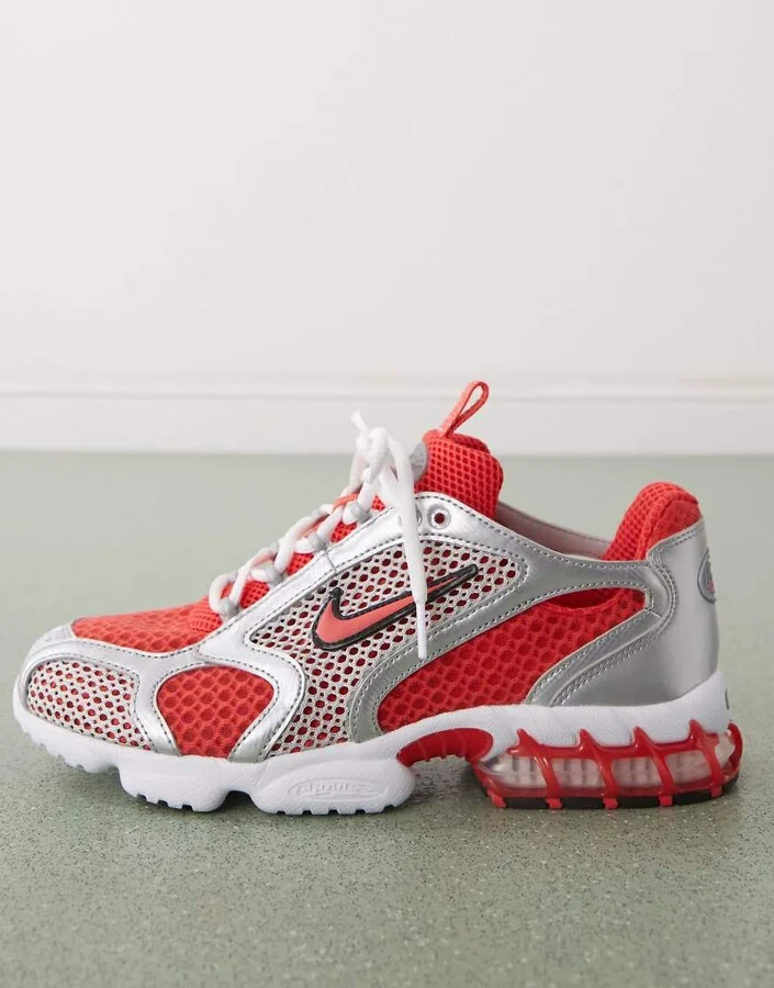 Nike Air Zoom Spiridon Cage 2 sneakers in silver and red - Image 2