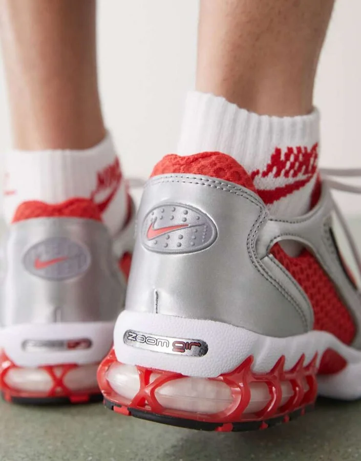 Nike Air Zoom Spiridon Cage 2 sneakers in silver and red - Image 3