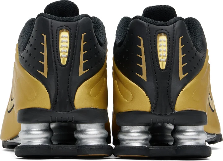 Nike Black & Gold Shox R4 Sneakers - Image 2