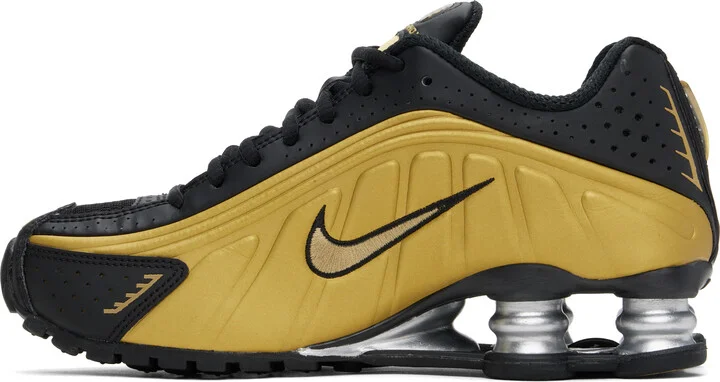 Nike Black & Gold Shox R4 Sneakers - Image 3