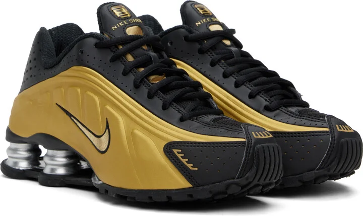 Nike Black & Gold Shox R4 Sneakers - Image 4