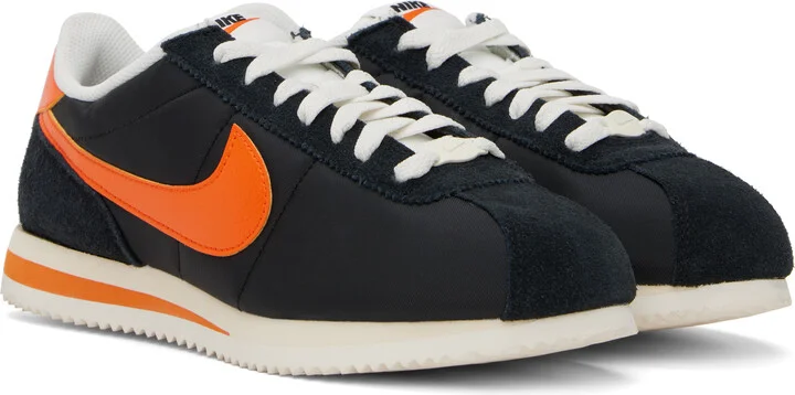 Nike Black & Orange Cortez Textile Sneakers - Image 4