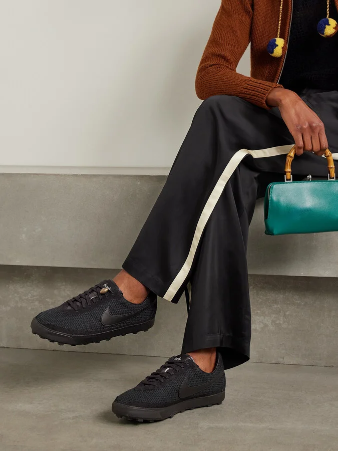 Nike - + Bode Astrograbber Leather And Suede-trimmed Waffle-knit Sneakers - Black - Image 2