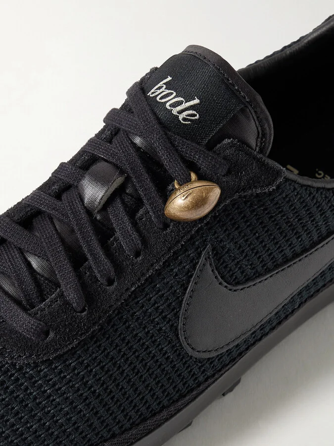 Nike - + Bode Astrograbber Leather And Suede-trimmed Waffle-knit Sneakers - Black - Image 4