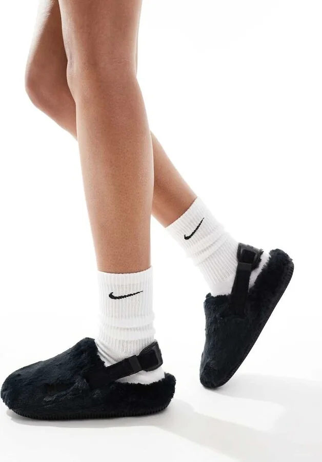 Nike Calm mule fleece sliders in black