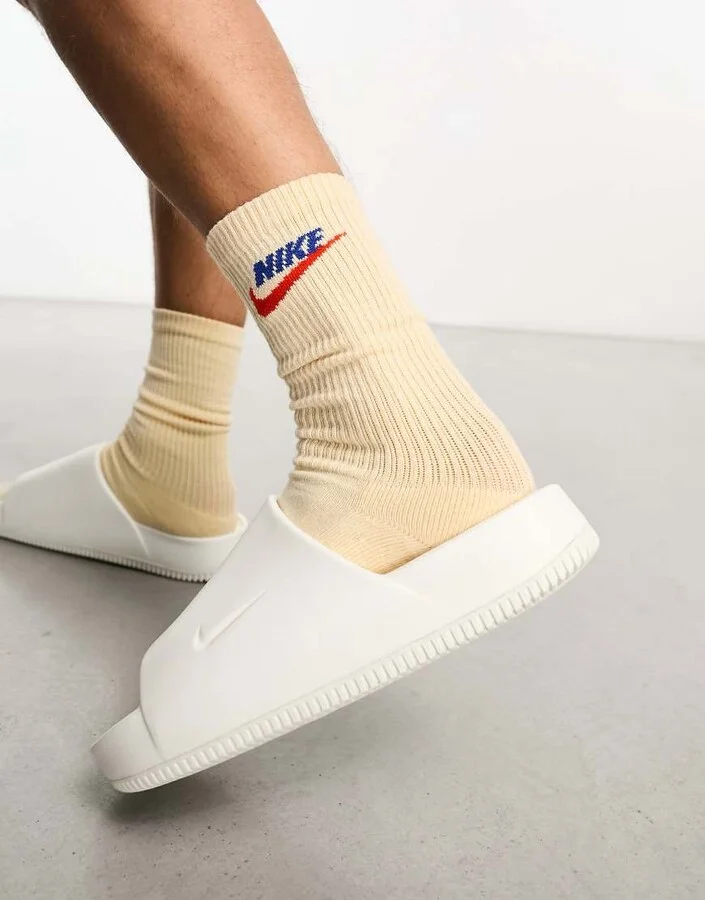 Nike Calm Mule slides in off white - Image 4