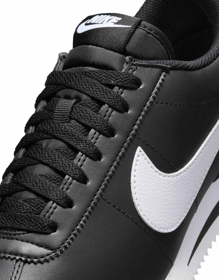 Nike cortez leather sneakers in black - Image 2