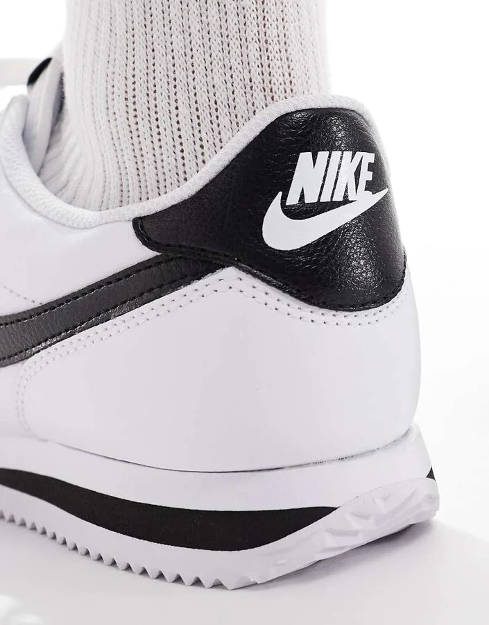 Nike Cortez leather sneakers in white and black - Image 3
