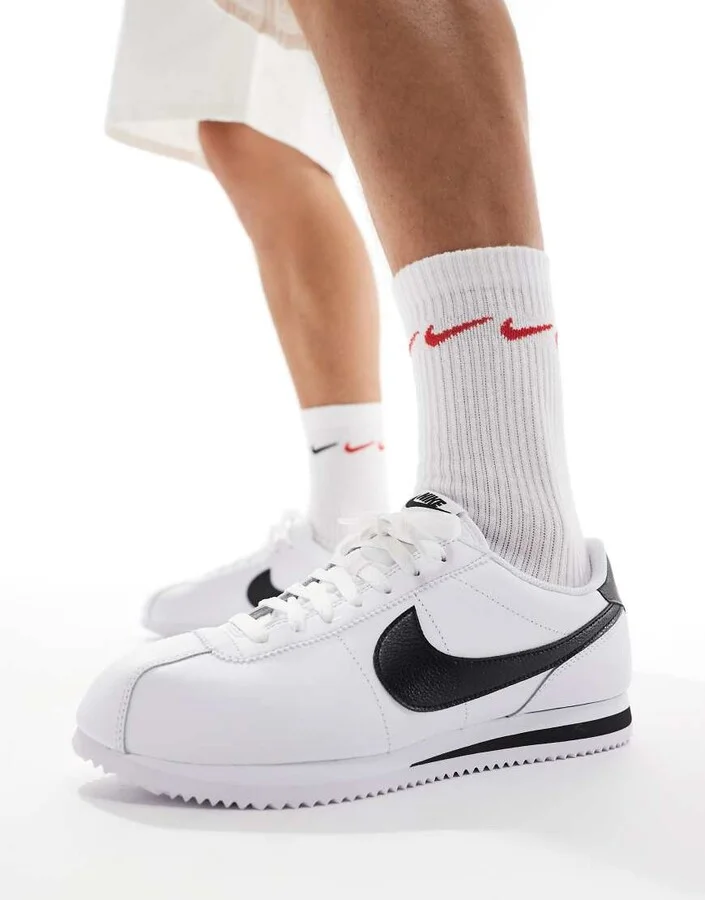Nike Cortez leather sneakers in white and black