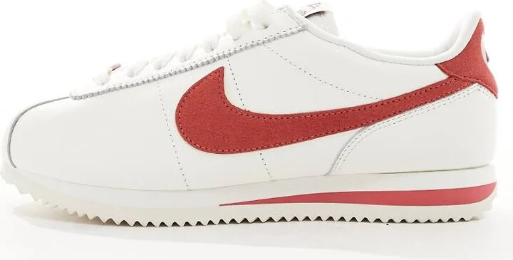 Nike Cortez leather sneakers in white and red - Image 2