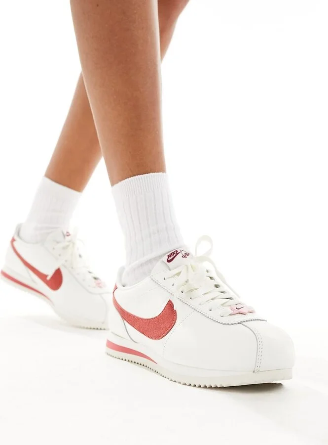 Nike Cortez leather sneakers in white and red