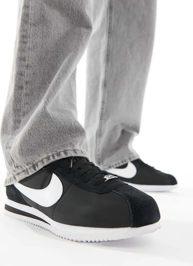 Nike Cortez nylon sneakers in black and white - Image 3