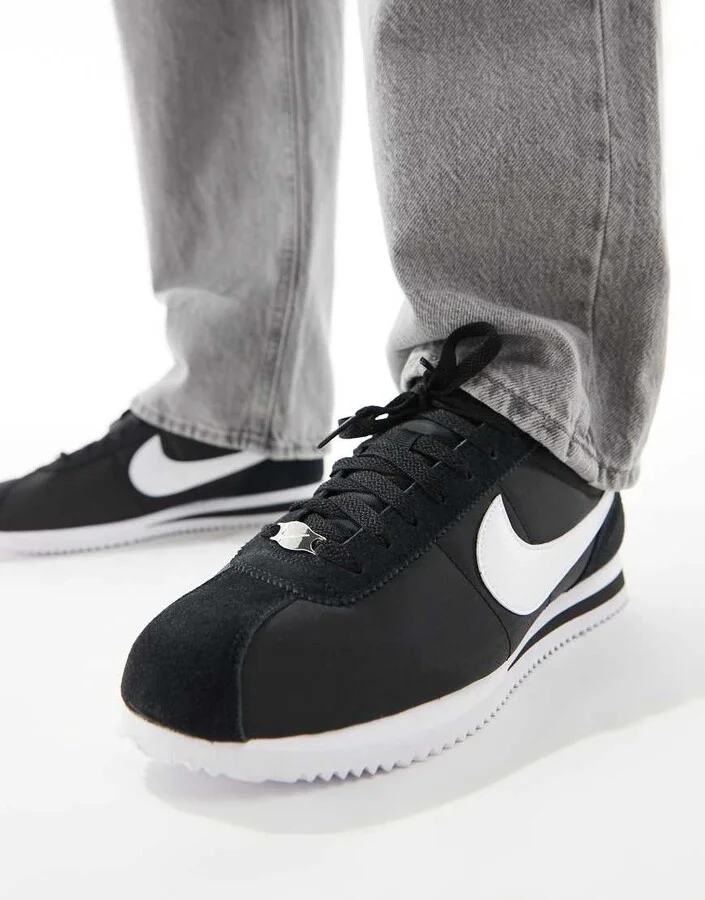 Nike Cortez nylon sneakers in black and white - Image 4