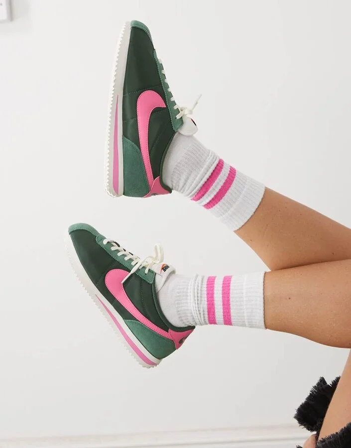 Nike Cortez sneakers in green and pink - Image 4
