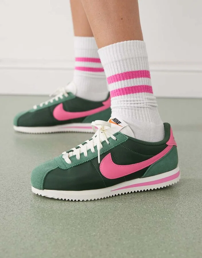 Nike Cortez sneakers in green and pink