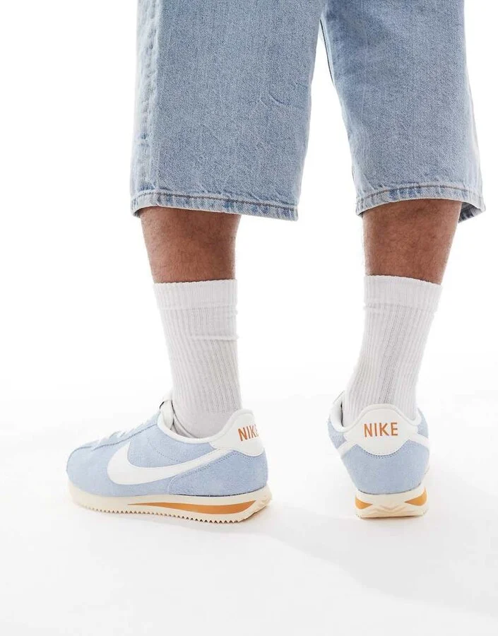 Nike Cortez suede sneakers in light blue and white - Image 4