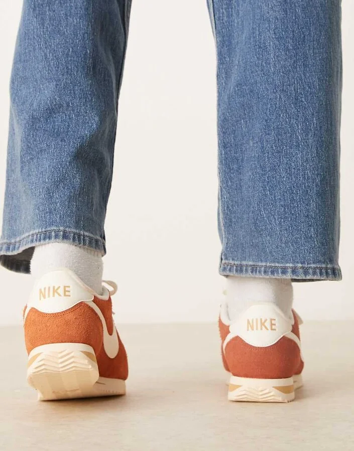 Nike Cortez suede sneakers in orange and white - Image 2