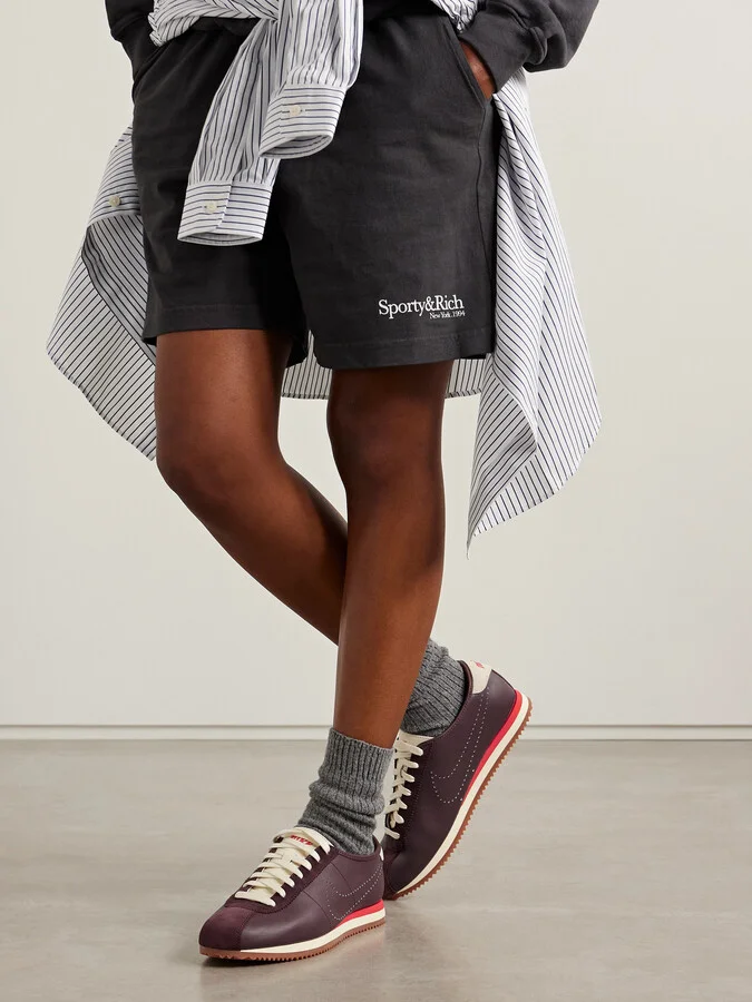 Nike - Cortez Suede-trimmed Perforated Leather Sneakers - Burgundy - Image 2