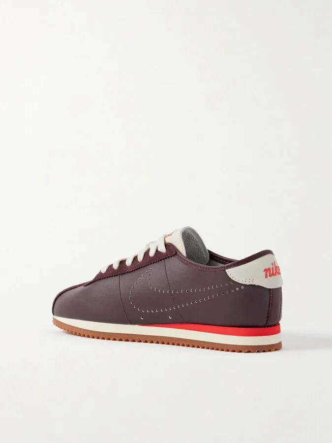 Nike - Cortez Suede-trimmed Perforated Leather Sneakers - Burgundy - Image 3