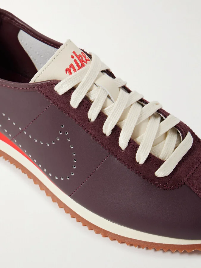 Nike - Cortez Suede-trimmed Perforated Leather Sneakers - Burgundy - Image 4