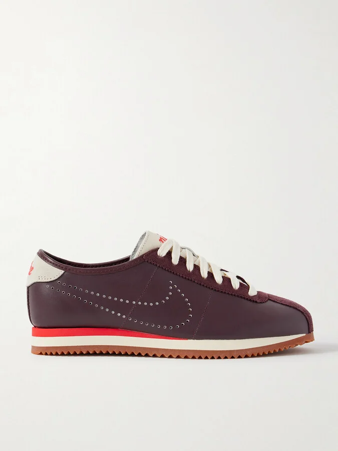 Nike - Cortez Suede-trimmed Perforated Leather Sneakers - Burgundy