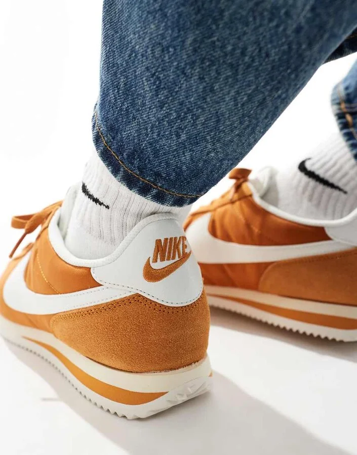 Nike Cortez textile sneakers in light brown and white - Image 4