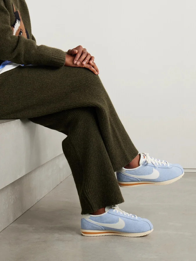 Nike - Cortez Vintage Leather-trimmed Brushed-suede Sneakers - Blue - Image 2