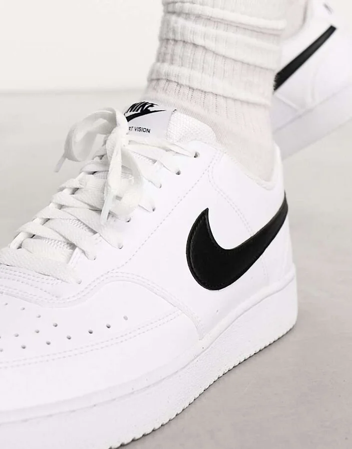 Nike Court Vision Low Next sneakers in triple white and black - Image 2