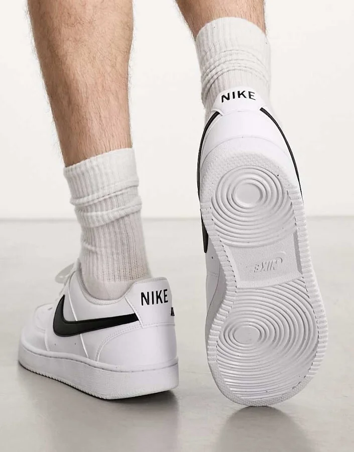 Nike Court Vision Low Next sneakers in triple white and black - Image 3