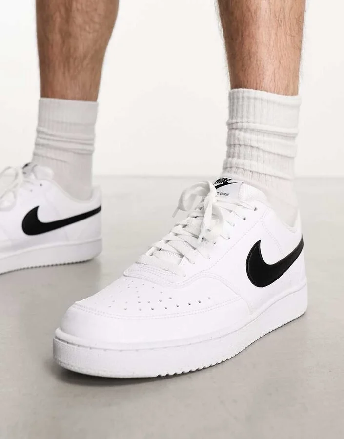 Nike Court Vision Low Next sneakers in triple white and black - Image 4