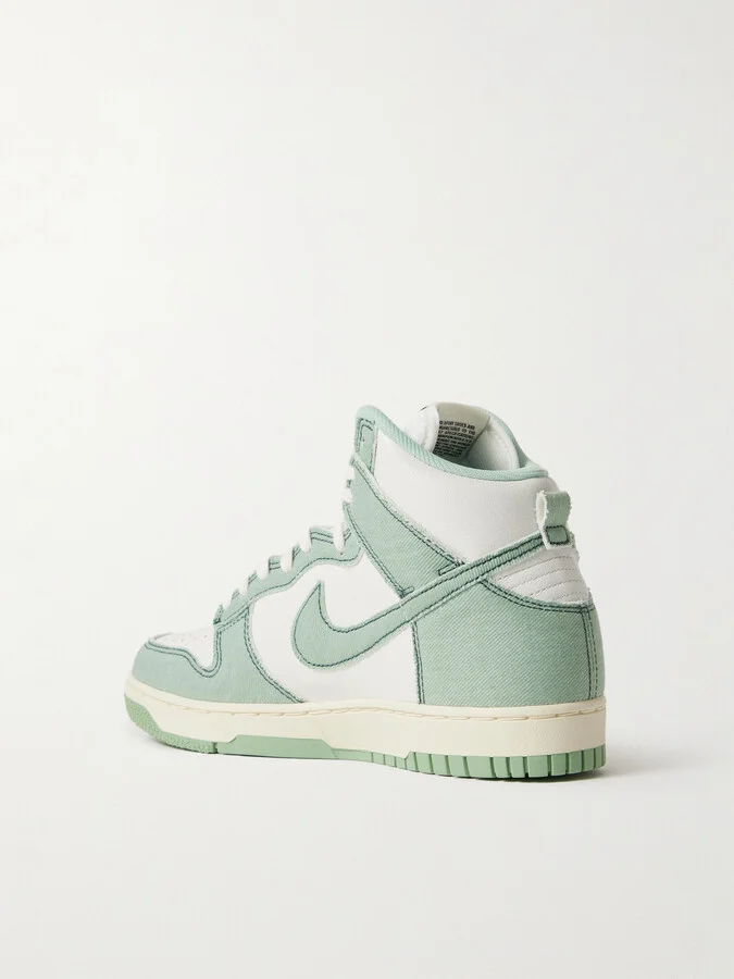 Nike - Dunk 1985 Topstitched Denim And Leather High-top Sneakers - Green - Image 3