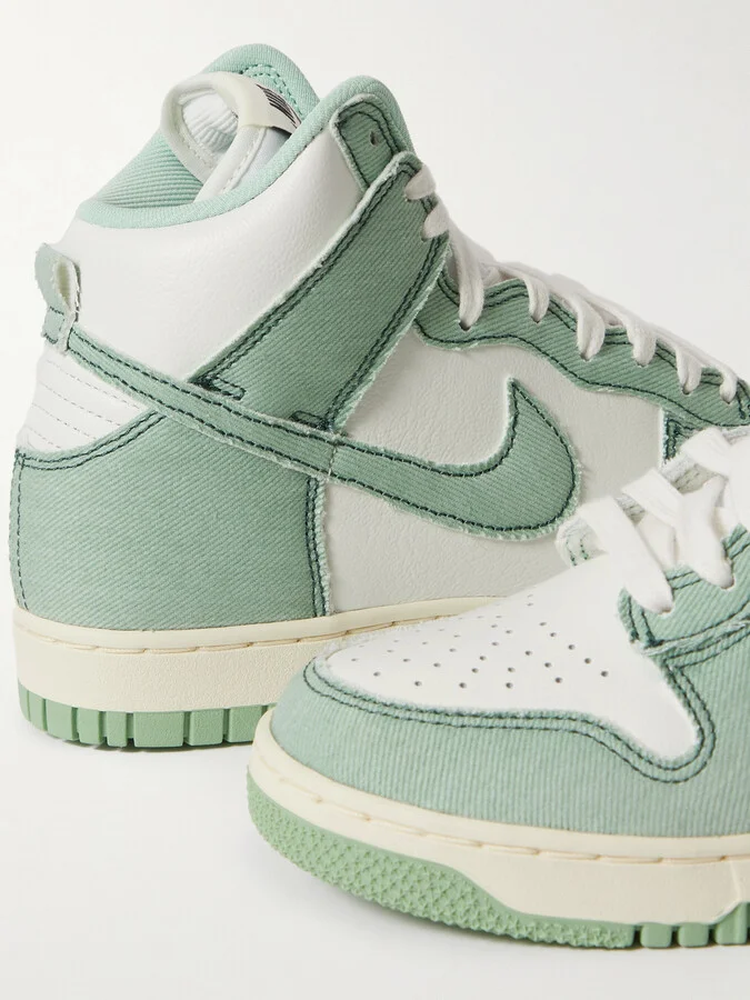 Nike - Dunk 1985 Topstitched Denim And Leather High-top Sneakers - Green - Image 4