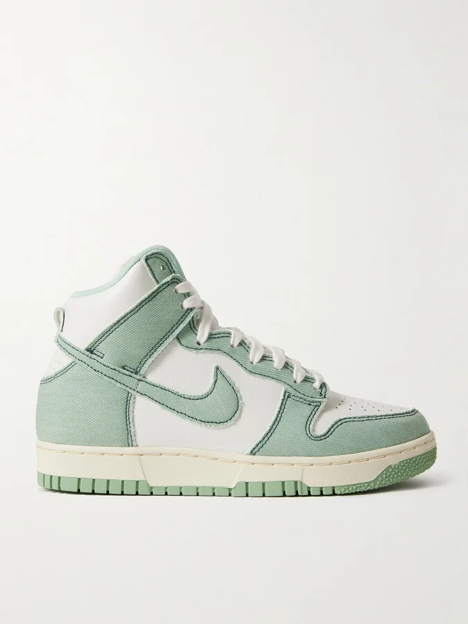 Nike - Dunk 1985 Topstitched Denim And Leather High-top Sneakers - Green