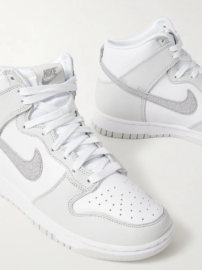 Nike - Dunk High Glittered Leather Sneakers - White - Image 4