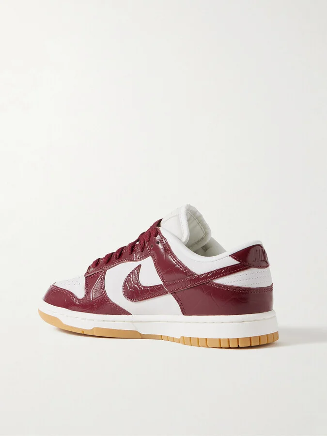 Nike - Dunk Low Croc-effect Leather-and Suede Sneakers - Burgundy - Image 3