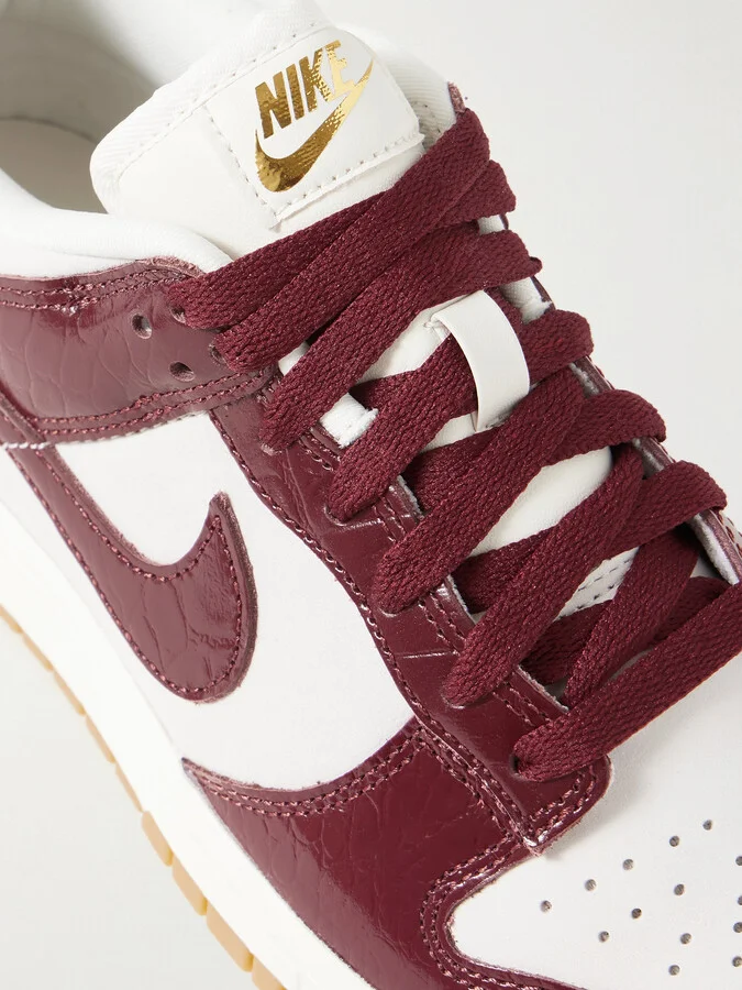 Nike - Dunk Low Croc-effect Leather-and Suede Sneakers - Burgundy - Image 4