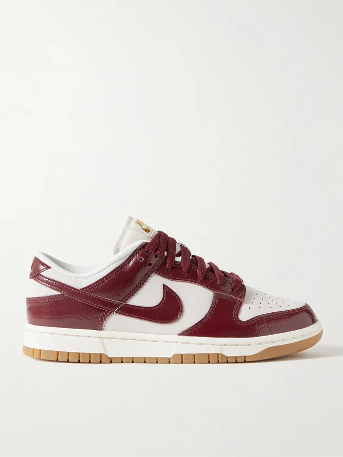 Nike - Dunk Low Croc-effect Leather-and Suede Sneakers - Burgundy