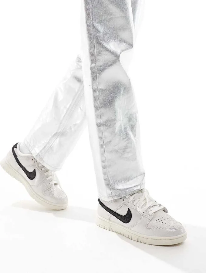 Nike Dunk Low glitter sneakers in white and black - Image 3