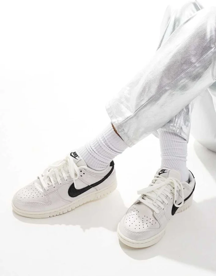 Nike Dunk Low glitter sneakers in white and black