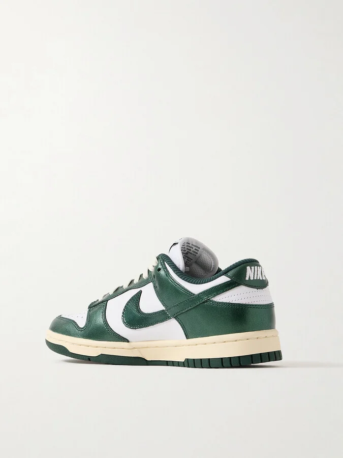 Nike - Dunk Low Metallic Leather Sneakers - Green - Image 3