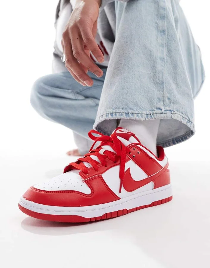 Nike Dunk Low Retro sneakers in white and red