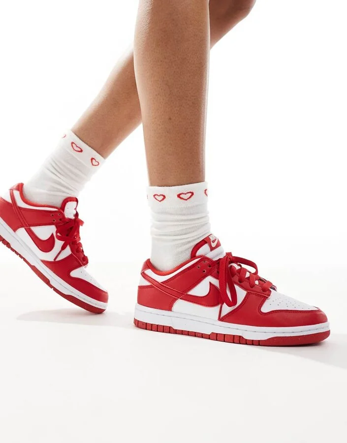 Nike Dunk Low sneakers in white and red